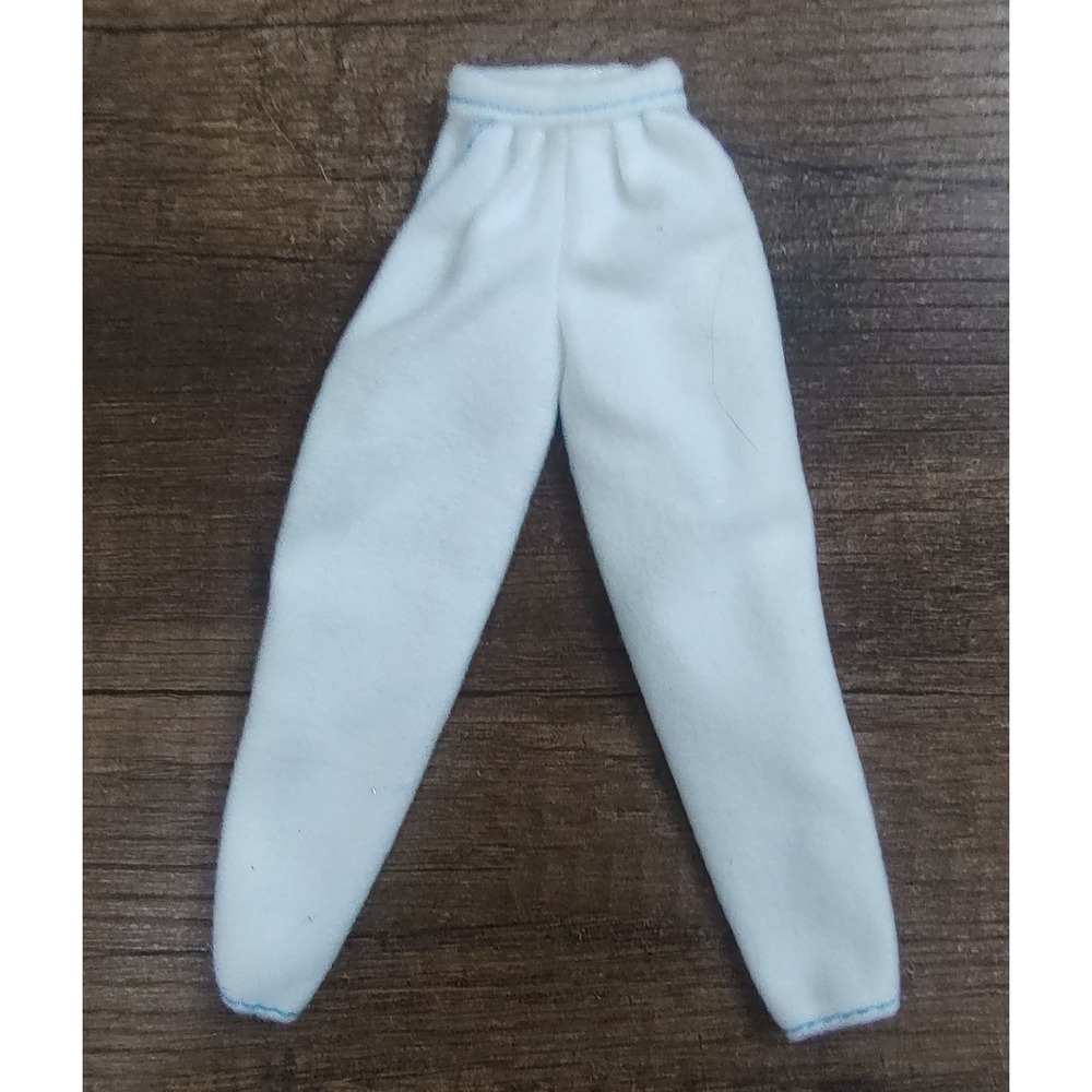 Vintage Barbie Pants White Fleece Teal Stitching Pockets Athleisure Z33